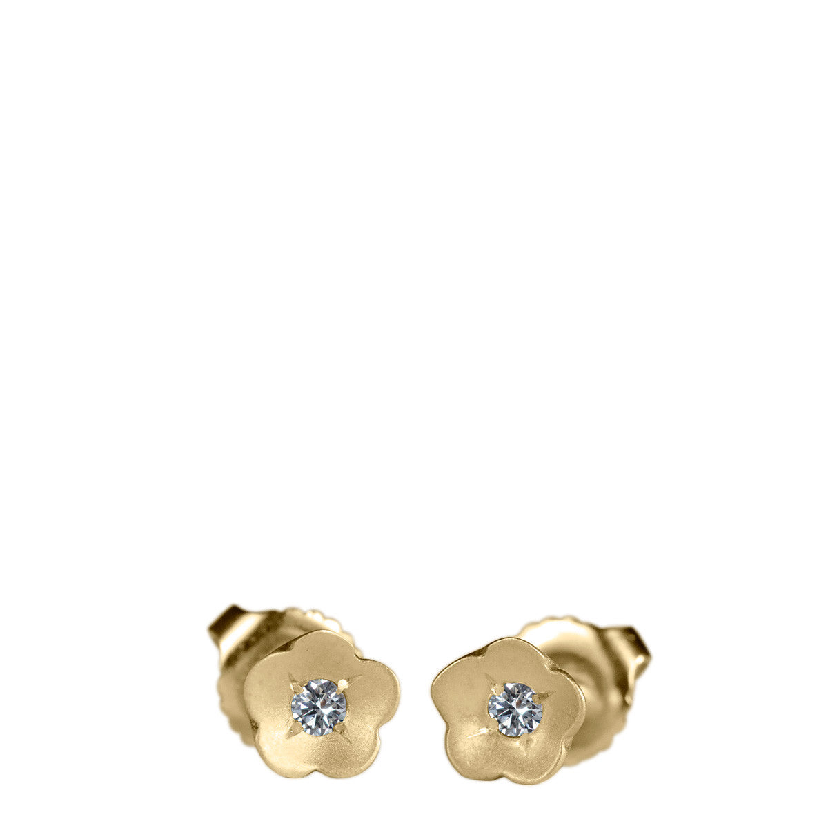 10K Gold Buttercup Stud Earrings with Diamonds